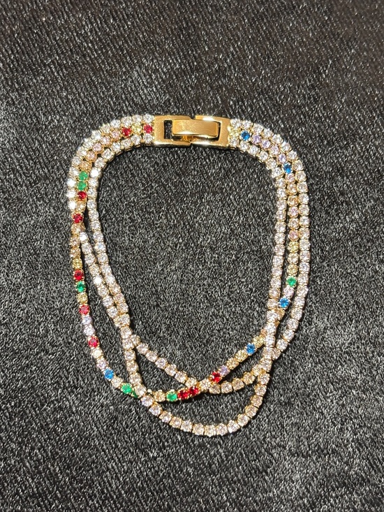 Jewelry - 6.5mm Yellow Gold Triple Tennis CZ Bracelet 7 1/2 in.